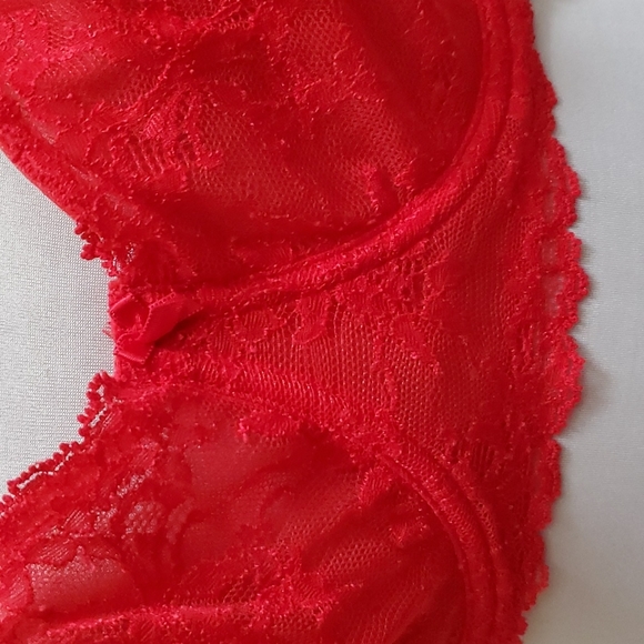 Bra & Panty Set Sizes 38DD/1x Red Lace By Felina Lingerie & Donna Loren - Picture 6 of 16